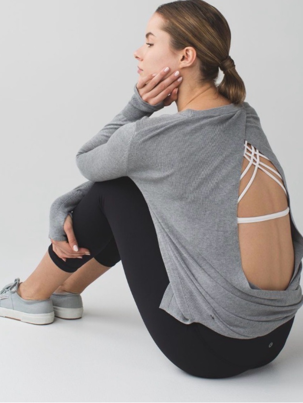 lululemon athletica Bring it Backbend Open-Back Ribbed Pullover in Gray